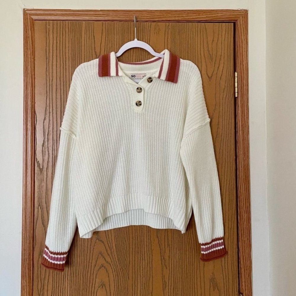 So White Collared Chunky Knit Cropped Sweater